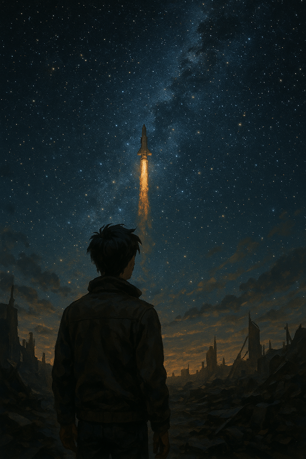 星を見上げるアキラと最後のシャトル